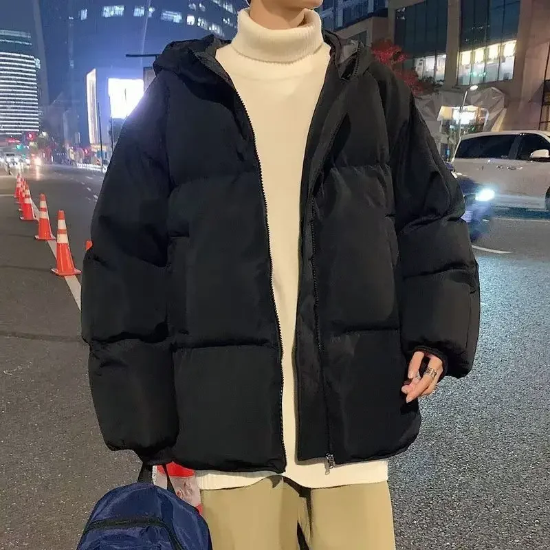 

2025 модные зимние свободные пуховики большого размера, мужские теплые холодостойкие пуховые пальто на молнии, мужские однотонные пальто с капюшоном