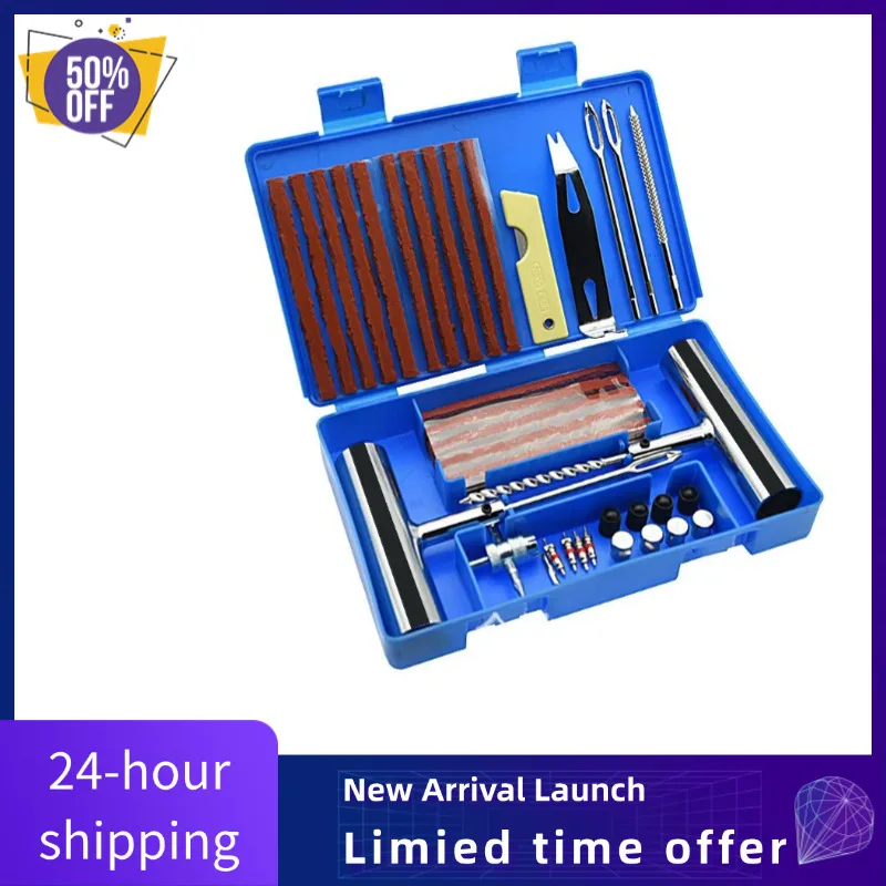 

57 шт. универсальный набор для ремонта автомобильных шин, инструменты для ремонта проколов для бескамерных шин на плоской подошве для автомобилей, мотоциклов, тракторов, прицепов