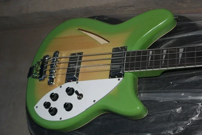 4005 4 Strings Green Semi Hollow Body Electric Bass Guitar , Gloss Lacquer Fingerboard, MOP Triangle Inlay