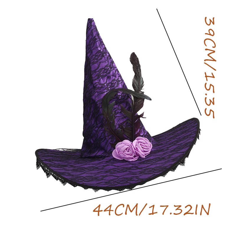 Halloween Witch Hat for Women, Orange Witches Hat Lace Brim Witch Costume Accessory Carnival Party Decorations for Halloween