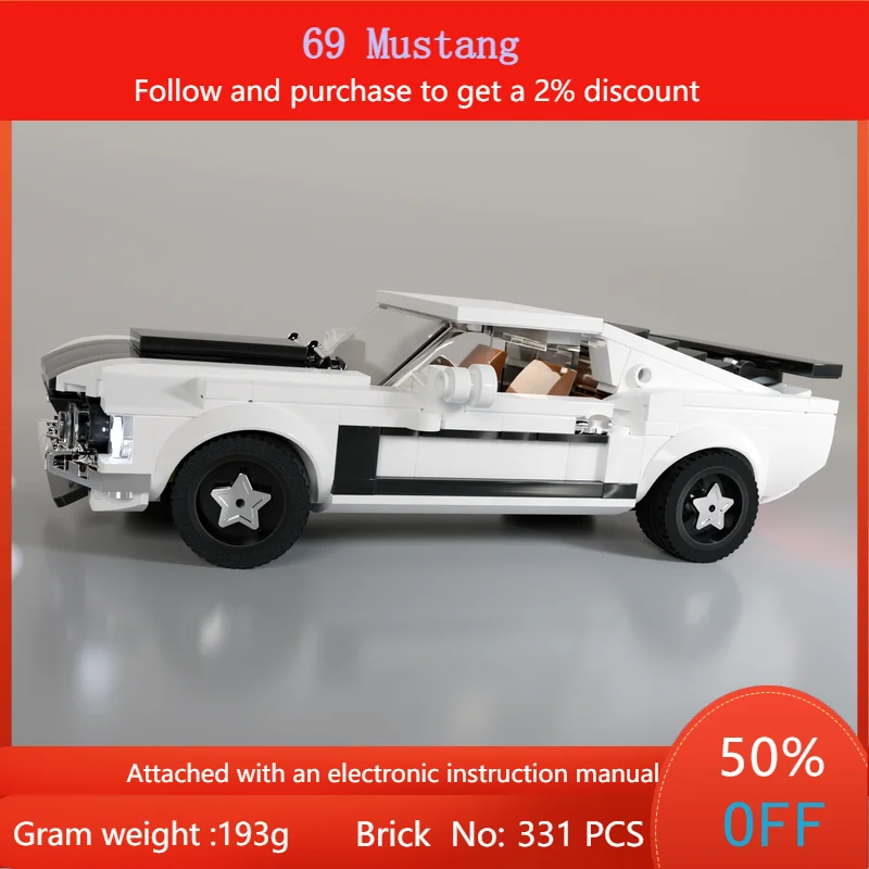 

Building Block Model 331 Parts MOC Car 69 Mustang Toy For Boys Adults Children Christmas Gift Creative Educational Play