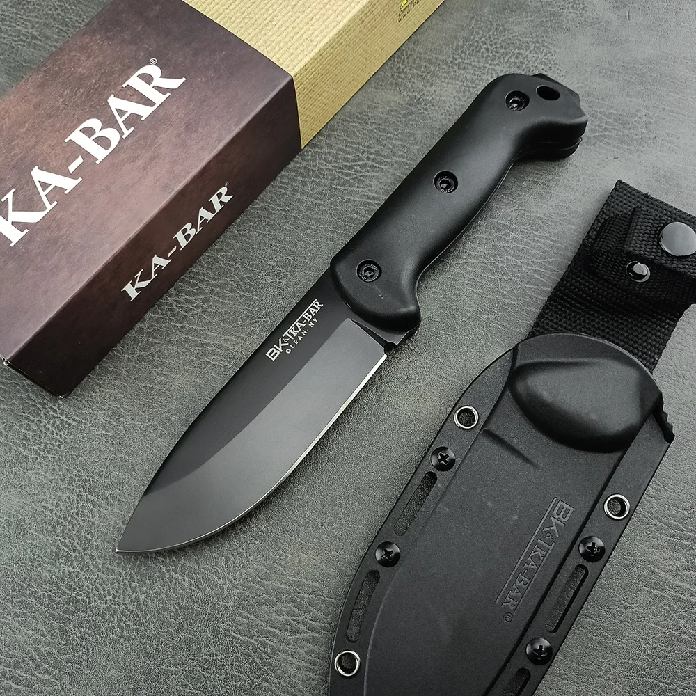 Sharp D2 Blade KA-BAR BK2 Hunter Knife, Portable Knife, Utility Tactical Camping Fixed Blade Knife, High Hardness, Durable