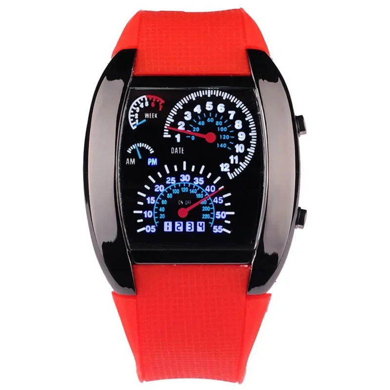 Unique Fashion Men Digital Watches Led Watch Men Race Speed Car Dot Fashion Sports Silicone Strap Electronic Watches Cheap Price