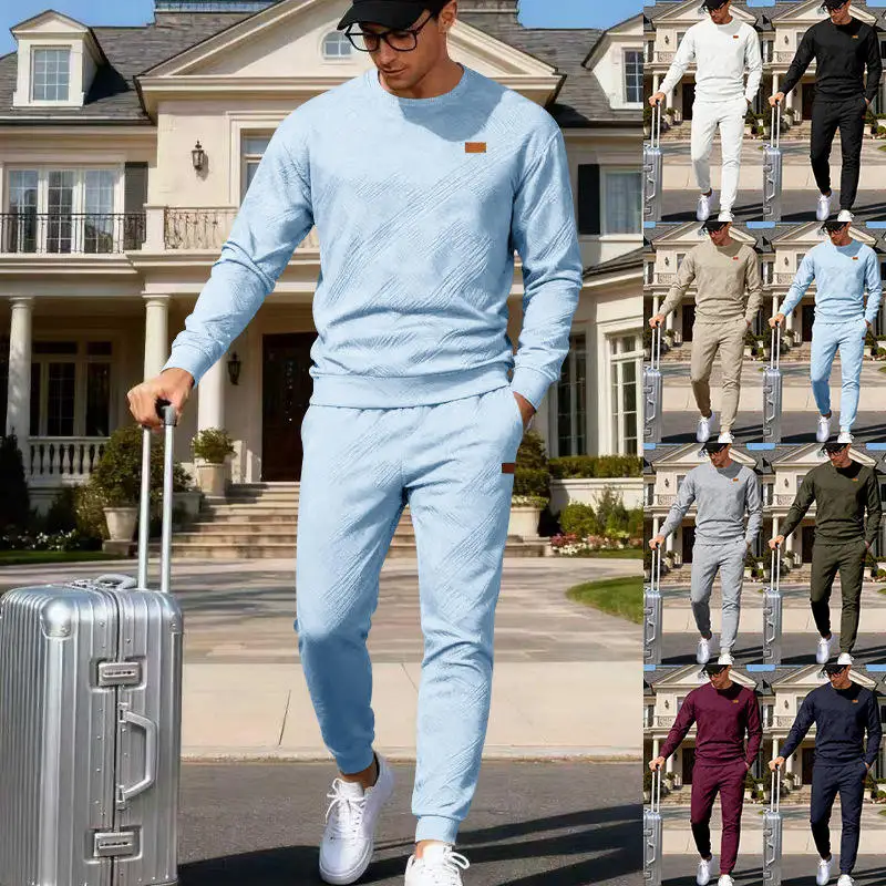 

Men's Sporty Casual round Neck Knitted Sweater Set with Winter Long Pants Embroidered Design Comfortable Breathable Fashionable