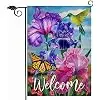 Hzppyz Welcome Spring Hummingbird Iris Garden Flag Double Sided, Purple llz