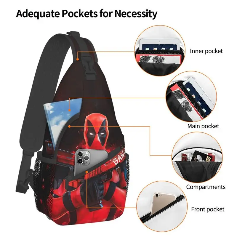 Deadpool Cartoon Cosplay Sling Crossbody Backpack Men Custom Superhero Chest Shoulder Bag for Traveling Daypack