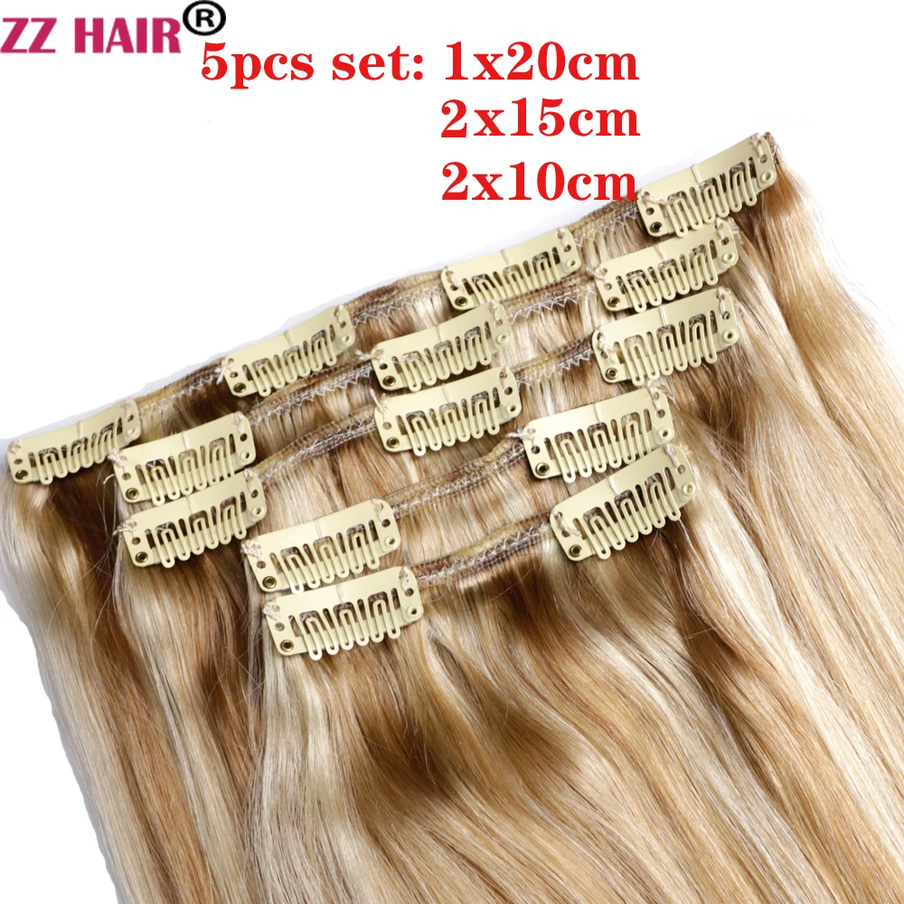 ZZHAIR 100% وصلات شعر ريمي بشري برازيلي 16 "-24" 5 قطعة مجموعة 70 جرام-80 جرام خمس قطع مقاطع في 1x20 2x15 2x10 طبيعي مستقيم