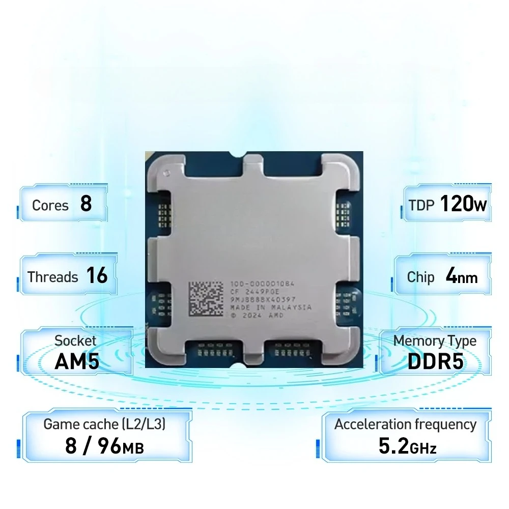 A-MD Ryzen 7 9800X3D 8-Core 16-Thread L3=96M 4.7GHz Gaming Processor 120W 4NM DDR5 R7 9800X3D Soc-ket AM5 No Fan