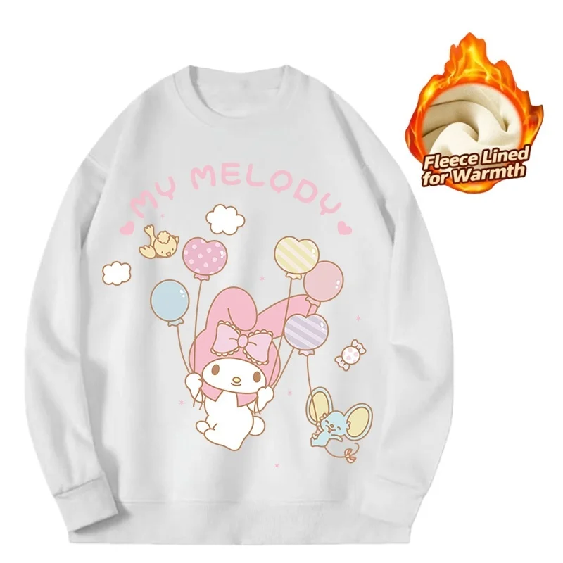 Топ с длинными рукавами и круглым вырезом с принтом серии Sanrio 2025, милая и теплая футболка с круглым вырезом и длинными рукавами на флисовой подкладке, 100% хлопок