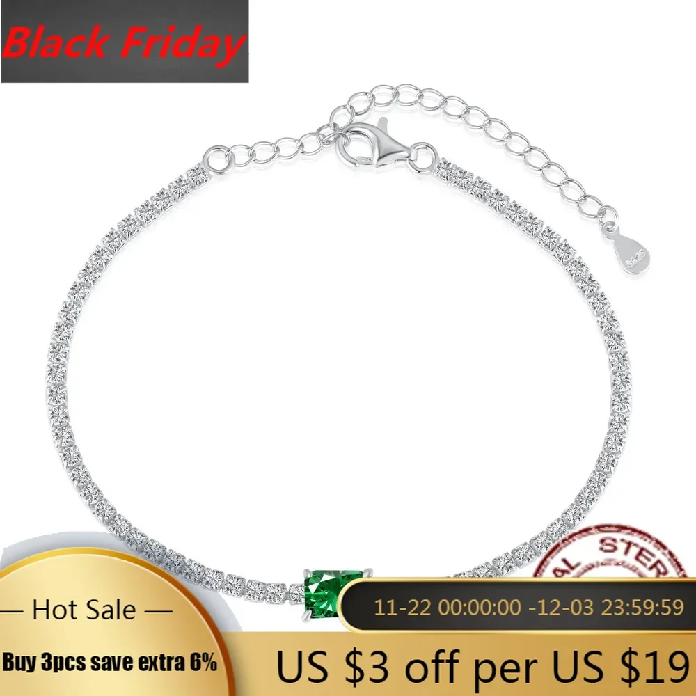 

Trumium 925 Sterling Silver Tennis Bracelet for Women Emerald Green Gemstone Bangle Charm Wedding Engagement Fine Jewelry