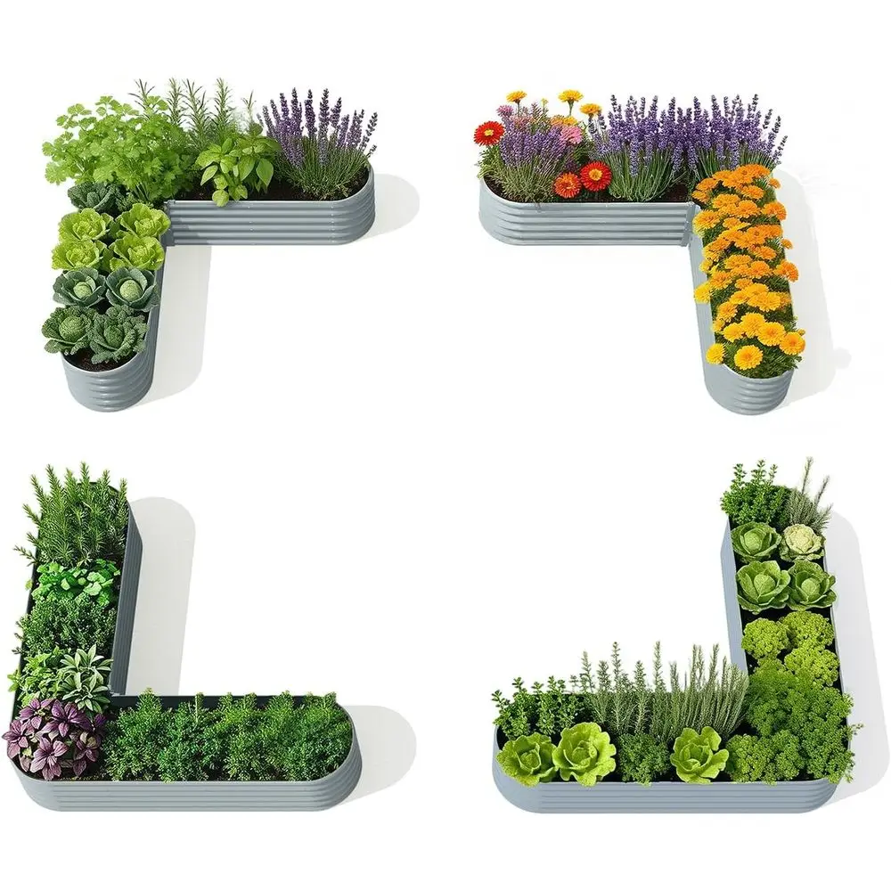 

4-Pack L-Shaped Galvanized Raised Garden Beds, 7x7x1.5 ft – 18” Tall Metal Planter Boxes for Outdoor Vegetable Gardening and Bor
