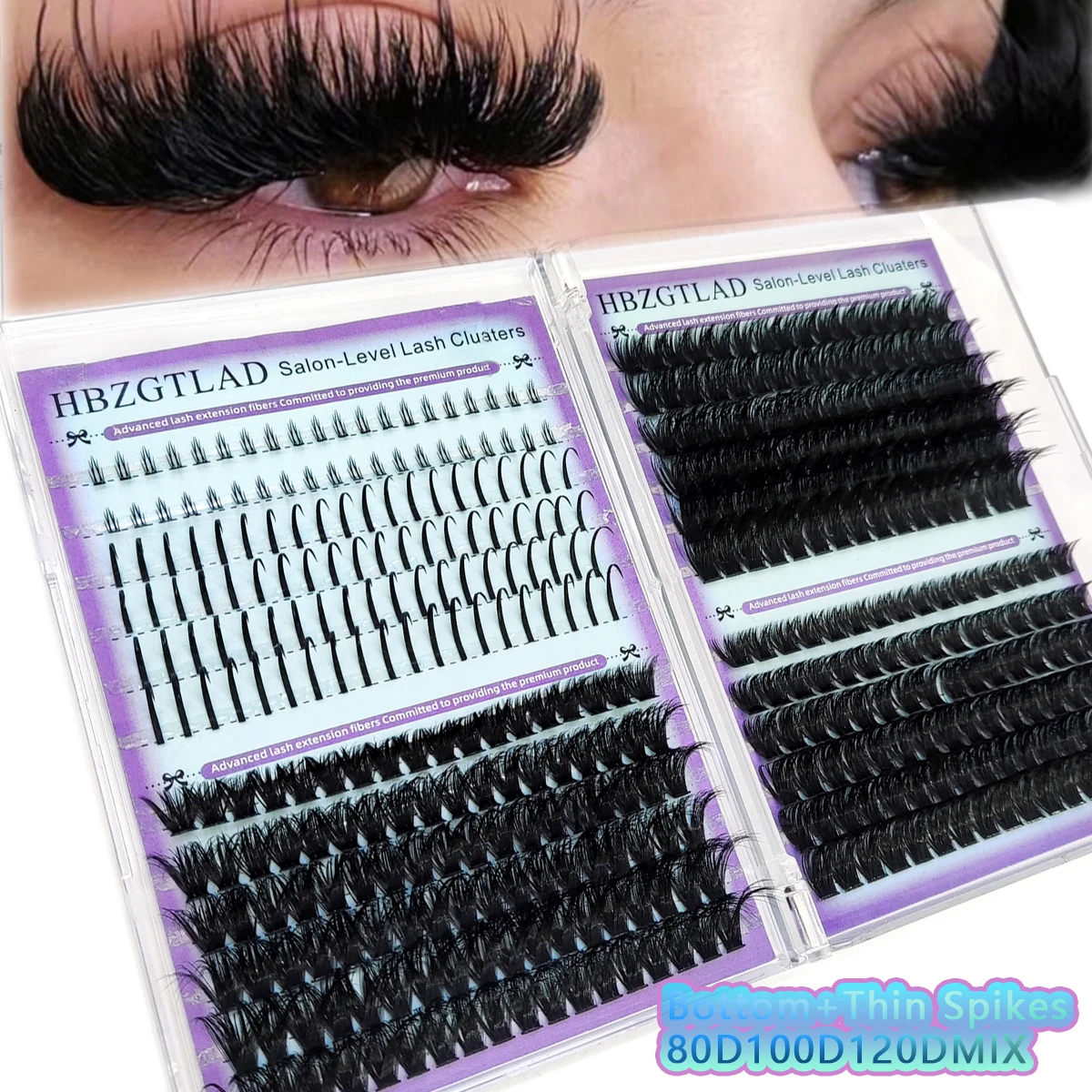 HBZGTLAD 60D-180D Volumen-Wimperncluster mit Spikes, Einzelwimpern-Cluster-Extensions, DIY Fairy/Manga-Stil – Detail 19