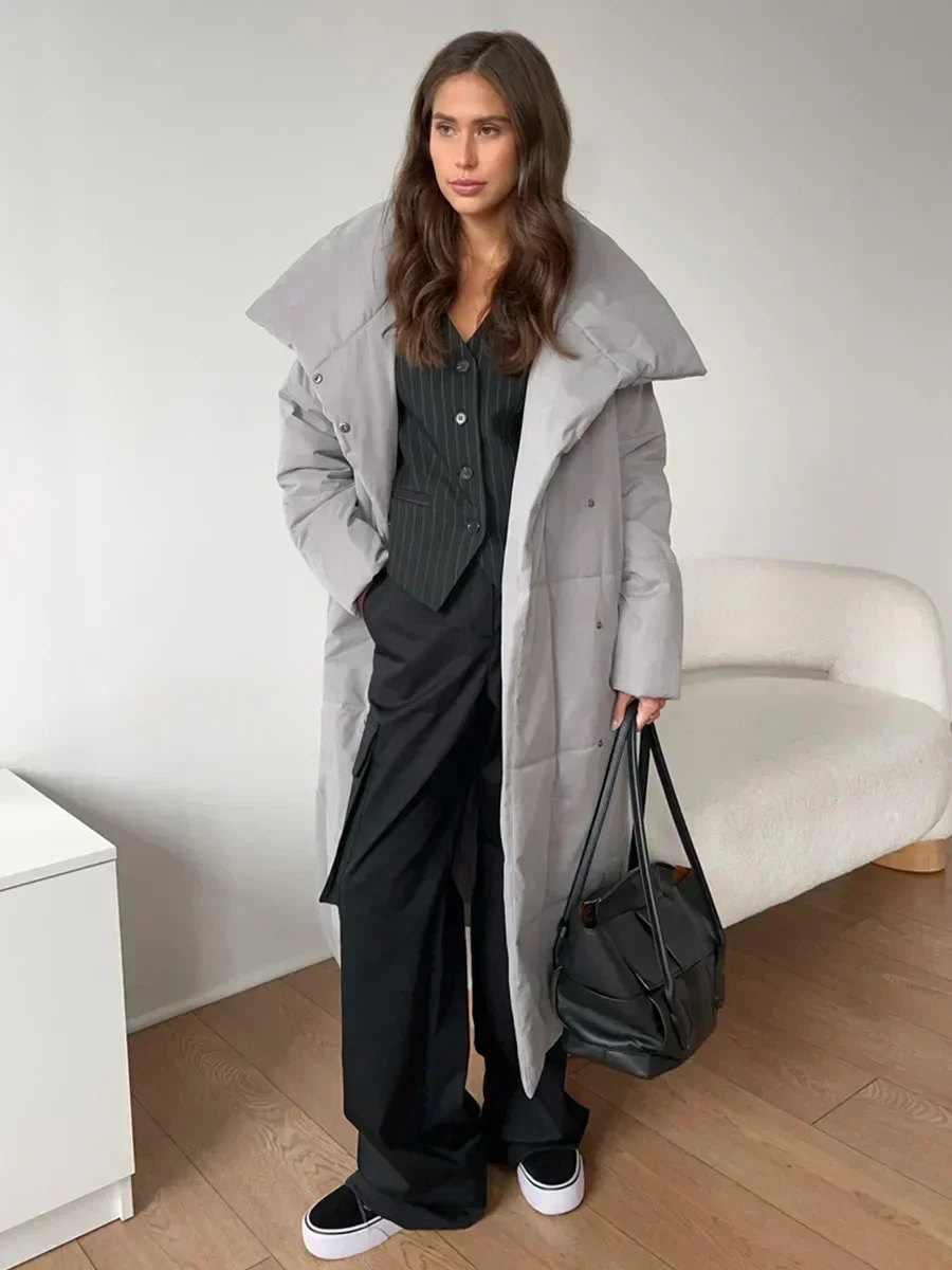 Women Loose Quilted Jackets Parkas Winter Coats Oversized Warm Long Belt Puffer Jackets Ladies Cotton Padded Jacket
