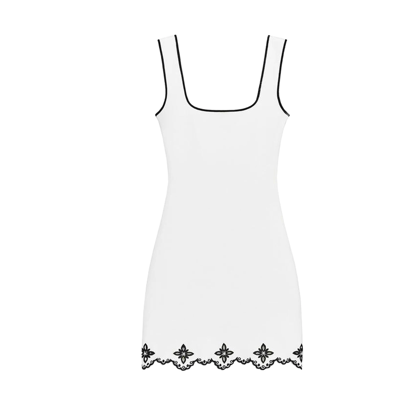 Novo Vestido Sem Mangas com Gola Quadrada e Bordado em Cores Contrastantes para Mulheres Moda Casual em Fibra de Poliéster