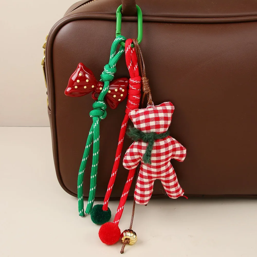 Bag Charm Plaid Bear Decorative Pendant Braided Rope Accessory For Handbags Backpacks Holiday Gift Fashion Style