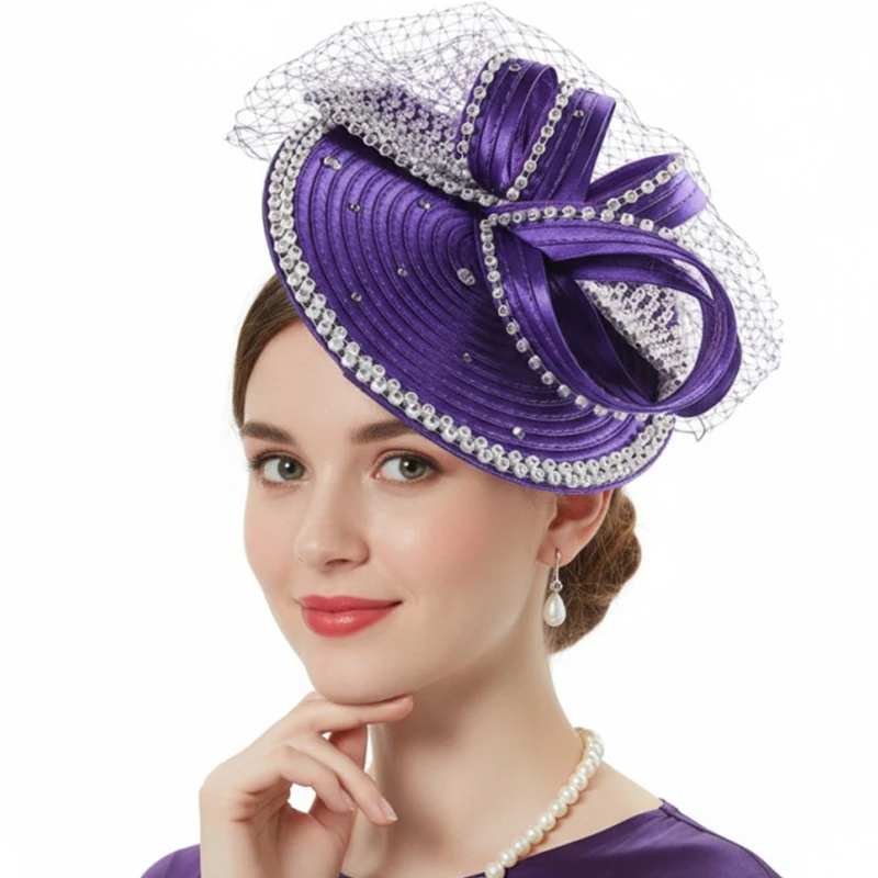 Neues Design Schleier Netting Perlen Fascinator Hut Qualität Party Derby Kirche Hut Damen Hochzeit Hut für Frauen Tanz Tägliche Dekoration – Detail 5