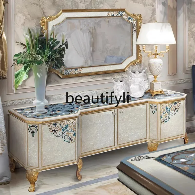 

French solid wood shell parquet TV cabinet luxury dining side cabinet classical living room locker1184