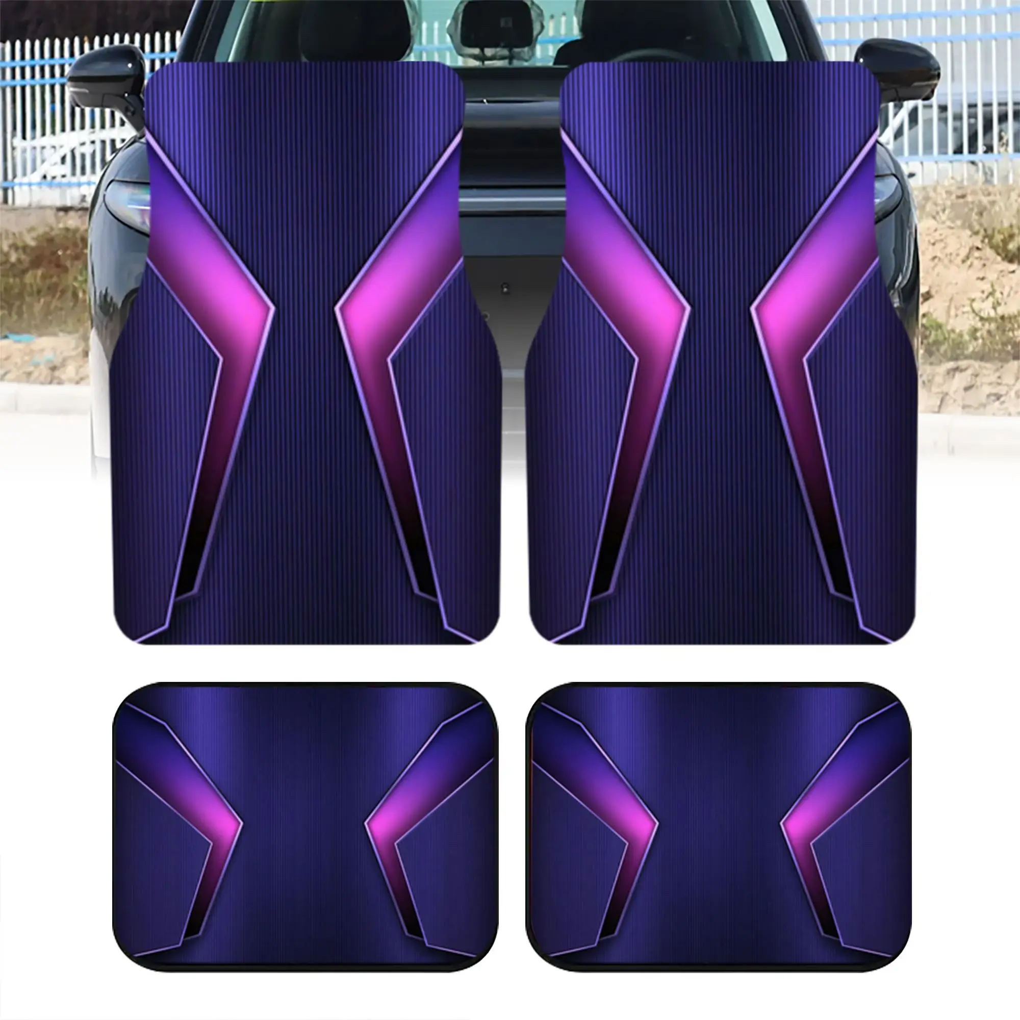2pcs 4pcs Universal Car Floor Mats, Purple Neon Geometric Arrow Print, Trendy Interior Decor, Stylish Vehicle Ground Cover For D