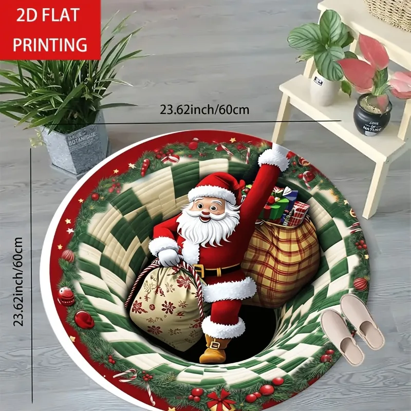 Cartoon Santa Vortex Hole Round Rug 80x80cm Kitchen Winter Doorway Decor