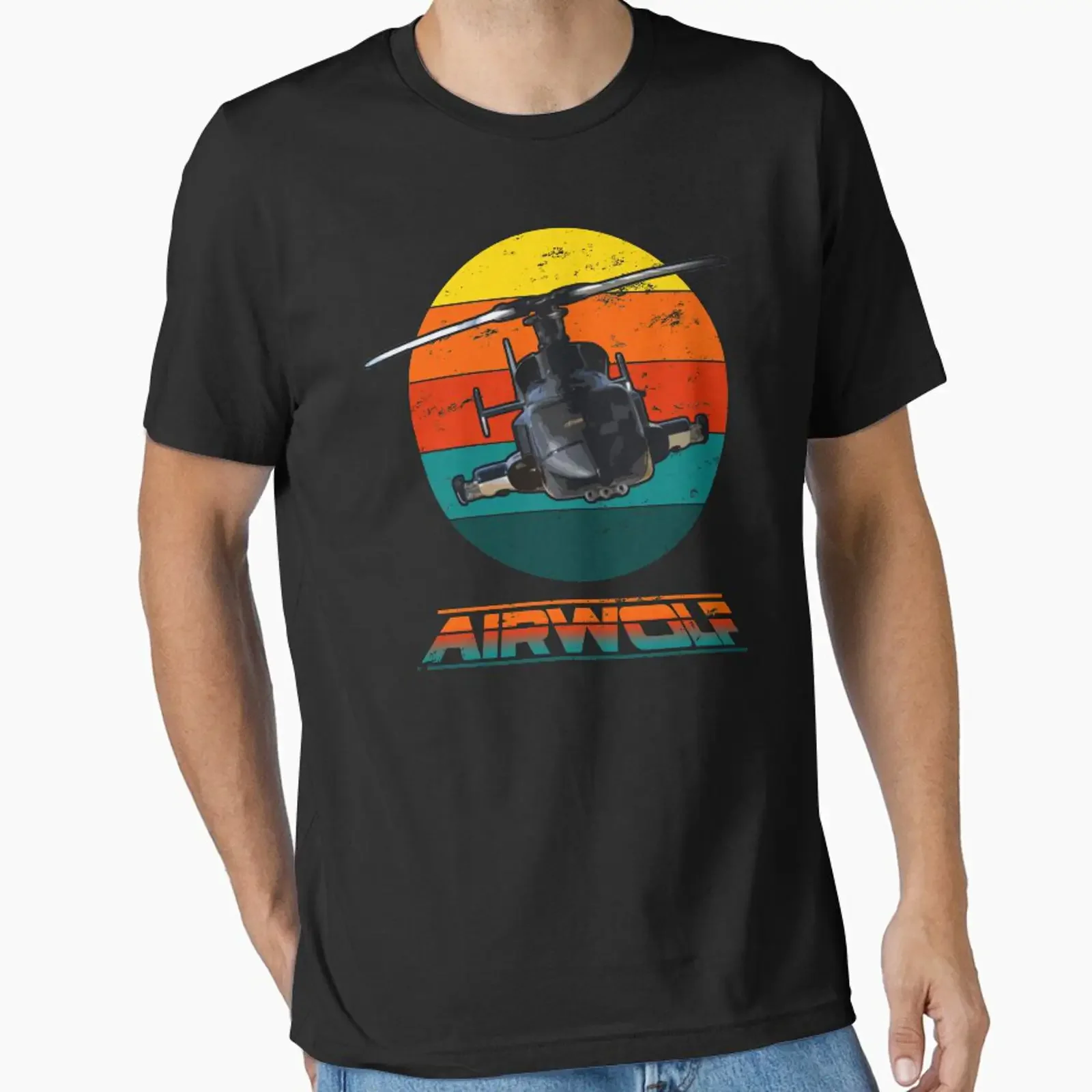 Product preview of Airwolf Sunset a 1980s retro classic designed and sold by Ravensclaw3 vintage Washed Stretched