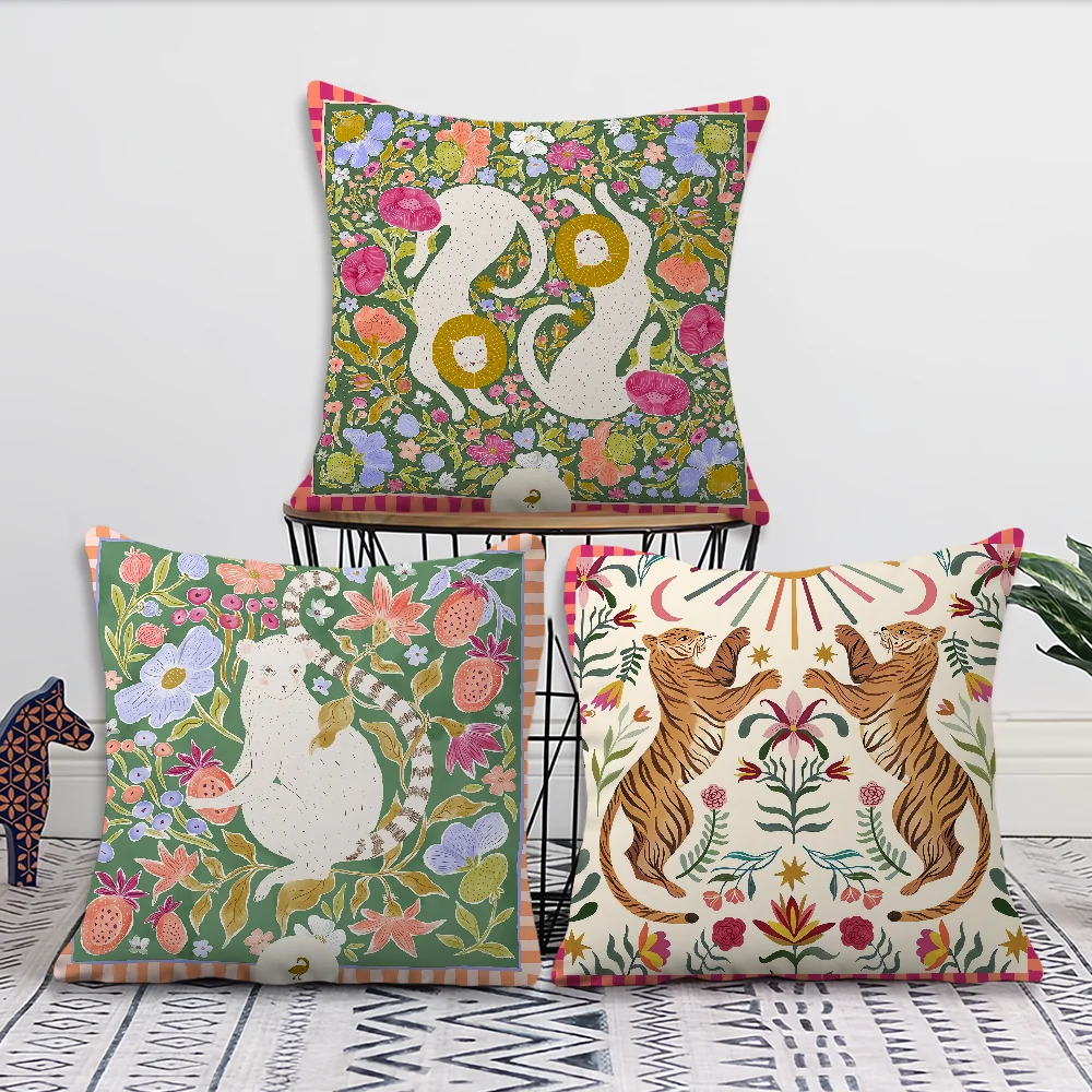 Pillow cover 50x50 Pillow cases 45x45 Fashion Monkey Tiger Lion C-Christine De C-Carvalho Soft Pillow Case for Sofa Living Room