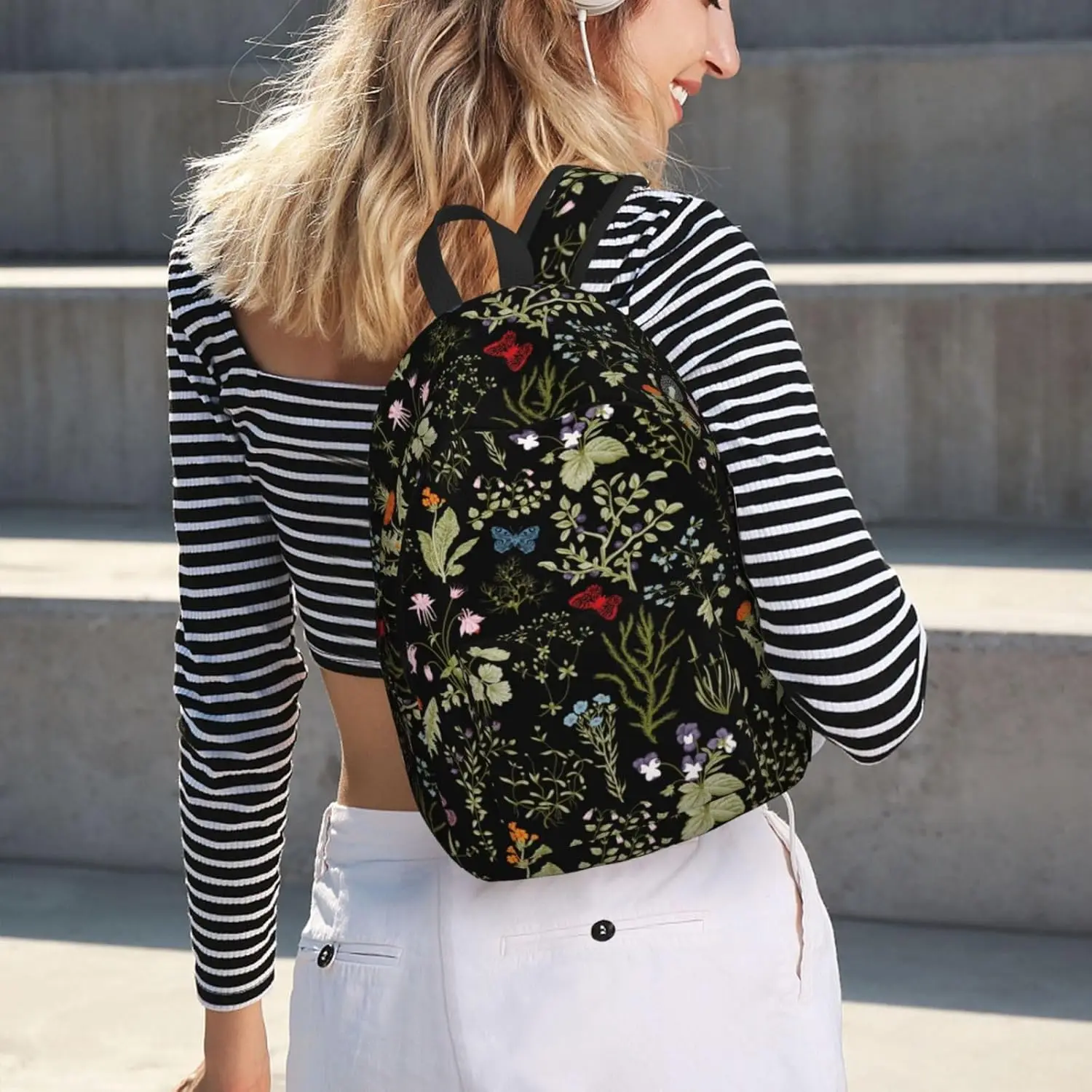 Модный рюкзак с цветочным принтом и травами для девочек и мальчиков, женский легкий холщовый рюкзак, повседневный рюкзак для путешествий на открытом воздухе