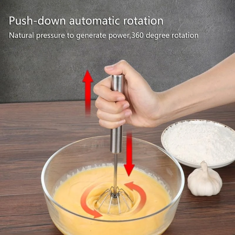 F92B Manual Eggs Beater Stainless Steels Eggs Whisks Hand Push Rotating Whisks Blenders Milk Frother Whisking Tool Enduring