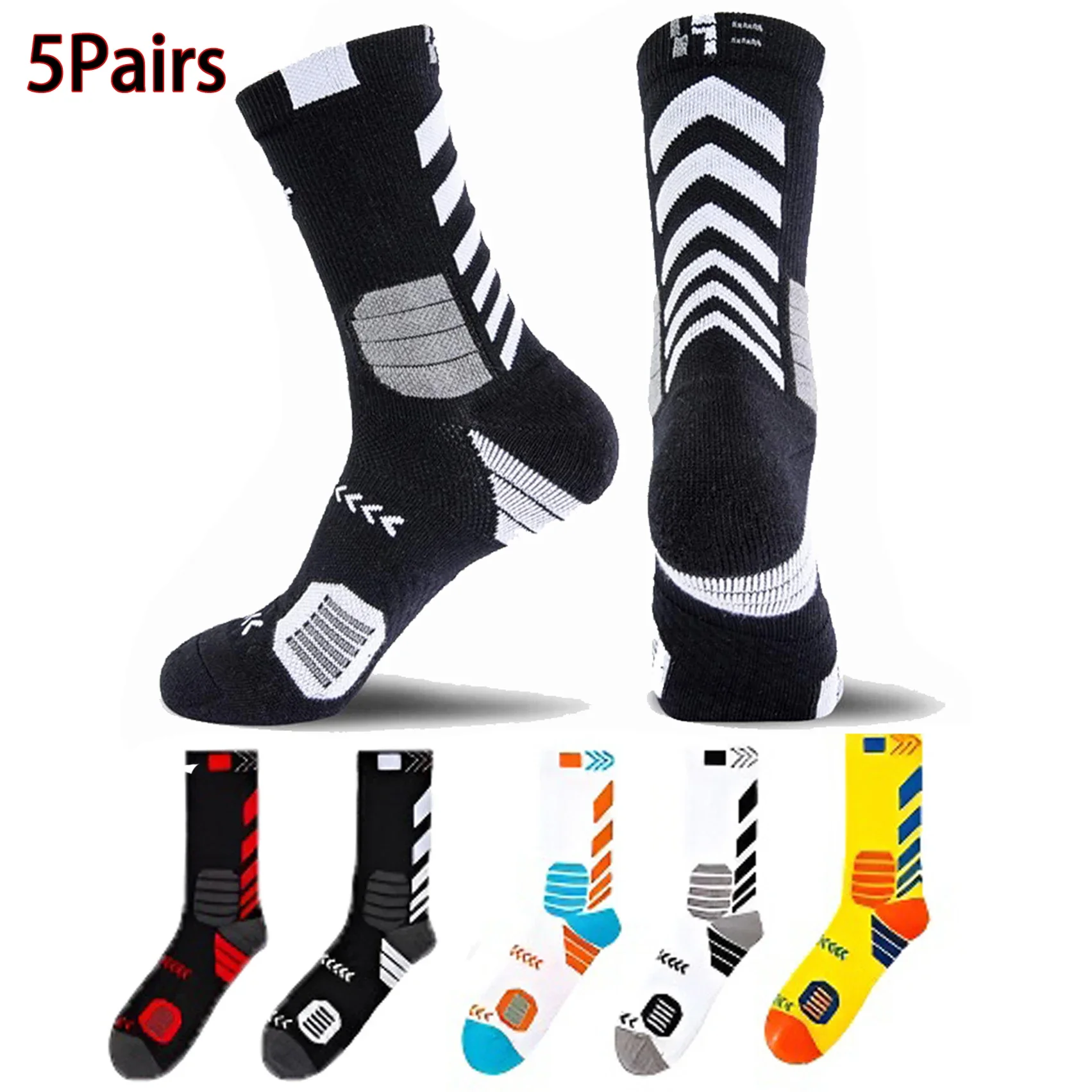 

5 Pairs Sports Cycling Basketball Compression Running Man Socks, Trend Breathable Long Hiking Damping Athletic Professional Sock