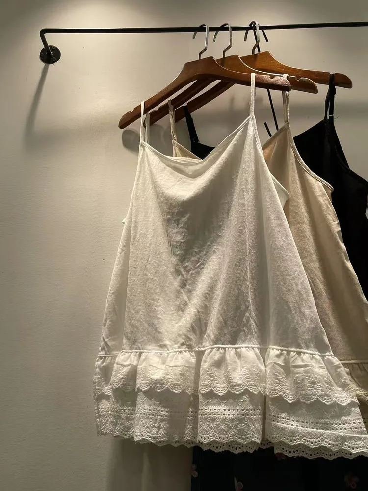 

Летний женский свободный жилет с кружевной отделкой и вышитым подолом, топ с ремешками, модная бальная повседневная дышащая майка