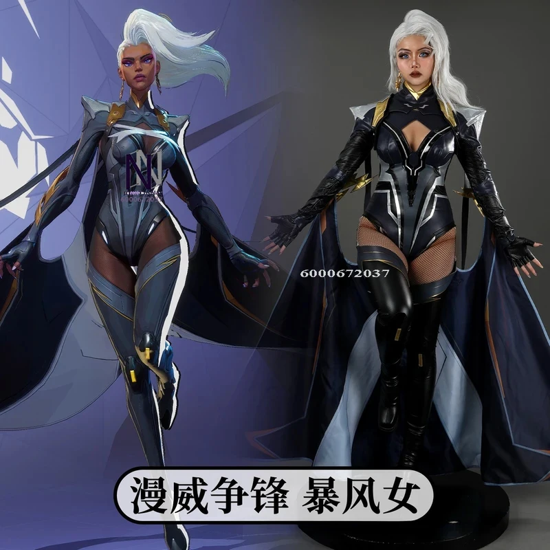 Disfraz de Cosplay del Anime Storm de ABC123Hot Game, Ropa de Juego de Rol de Ororo Munroe, Mono Negro para Mujer, Comic Con, Halloween, 3;b'2.
