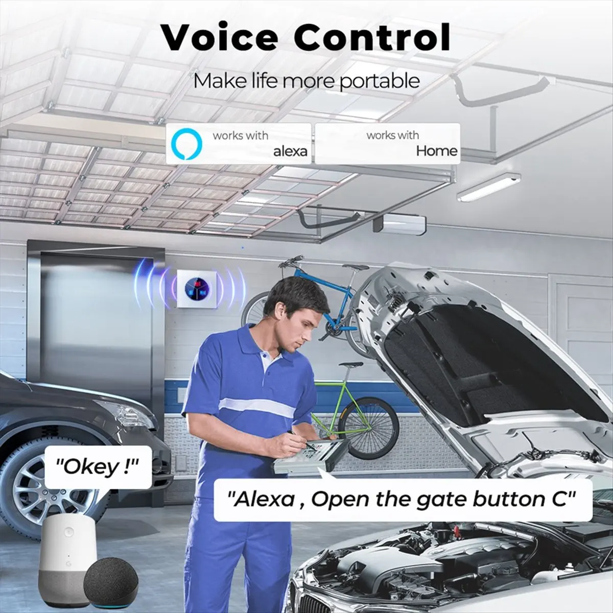 AABFK Wireless Garage Door Opener Remote WiFi Switch Universal Controlled By Smartphone for Automatic Gate Opener