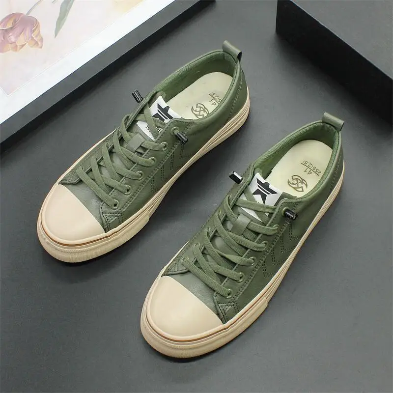 Men's Casual Leather Shoes 2023 Autumn Soft Sole Driving Shoes Comfortable Flat Shoes Elastic Strap Shoes Vulcanized Men's Shoes