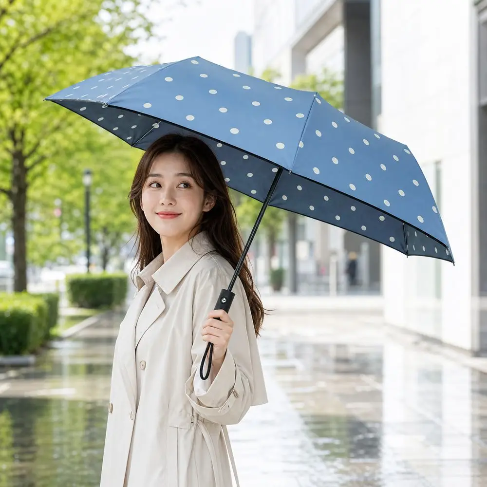 Polka Dot Folding Umbrella Automatic Open Close UV Protection Automatic Umbrella Water Repellent Eight Rib Structure
