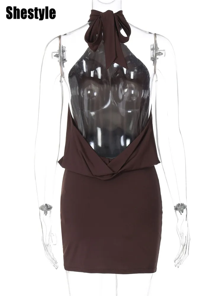 Shestyle عارية الذراعين الرسن غمد المرأة فستان قصير الصلبة ضمادة الصلبة مثير كلوبوير أنيقة رشيقة ملابس الحفلات أبلى الإناث #6