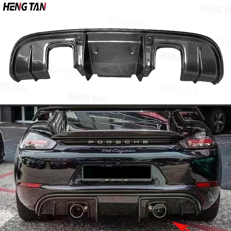 

For Porsche 718 Cayman Bxoster 982 2016-2022 GT4 Style Carbon Fiber Car Rear Bumper Lip Diffuser Spoiler Parts Upgrade Body kit