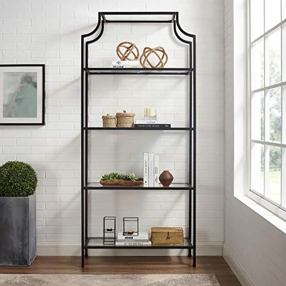 Industrial Pagoda Style 4-Tier Glass Etagere Bookcase Oil-Rubbed Bronze Display Organizer