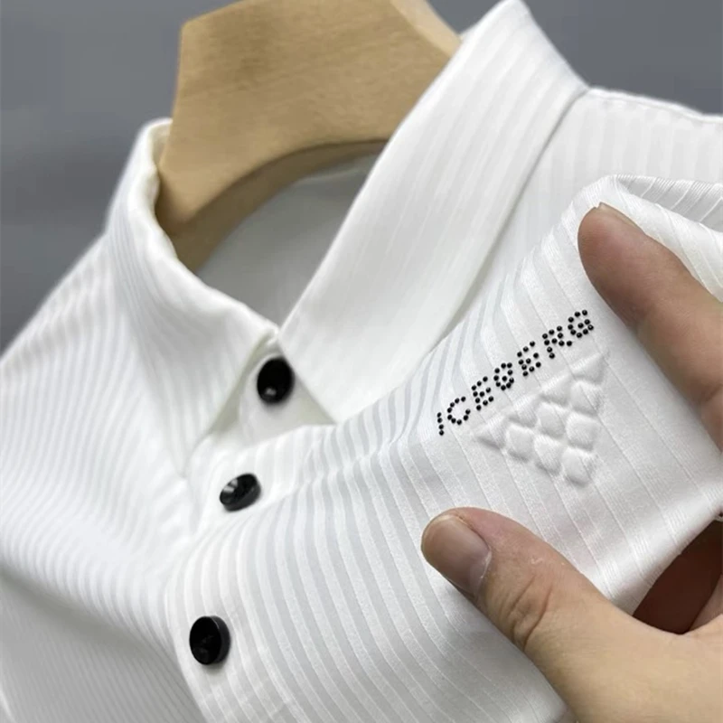 

High end luxury ice silk breathable short sleeve t-shirt men's fashionable embroidered polo shirt summer new casual half sleeve