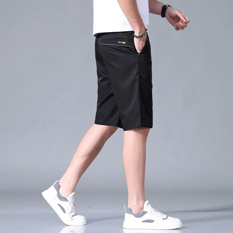 Summer Thin Men\'s Casual Shorts Solid Color Stretch Straight Fashion Short Casual Pants Male Ice Silk Cool Soft Midi Shorts