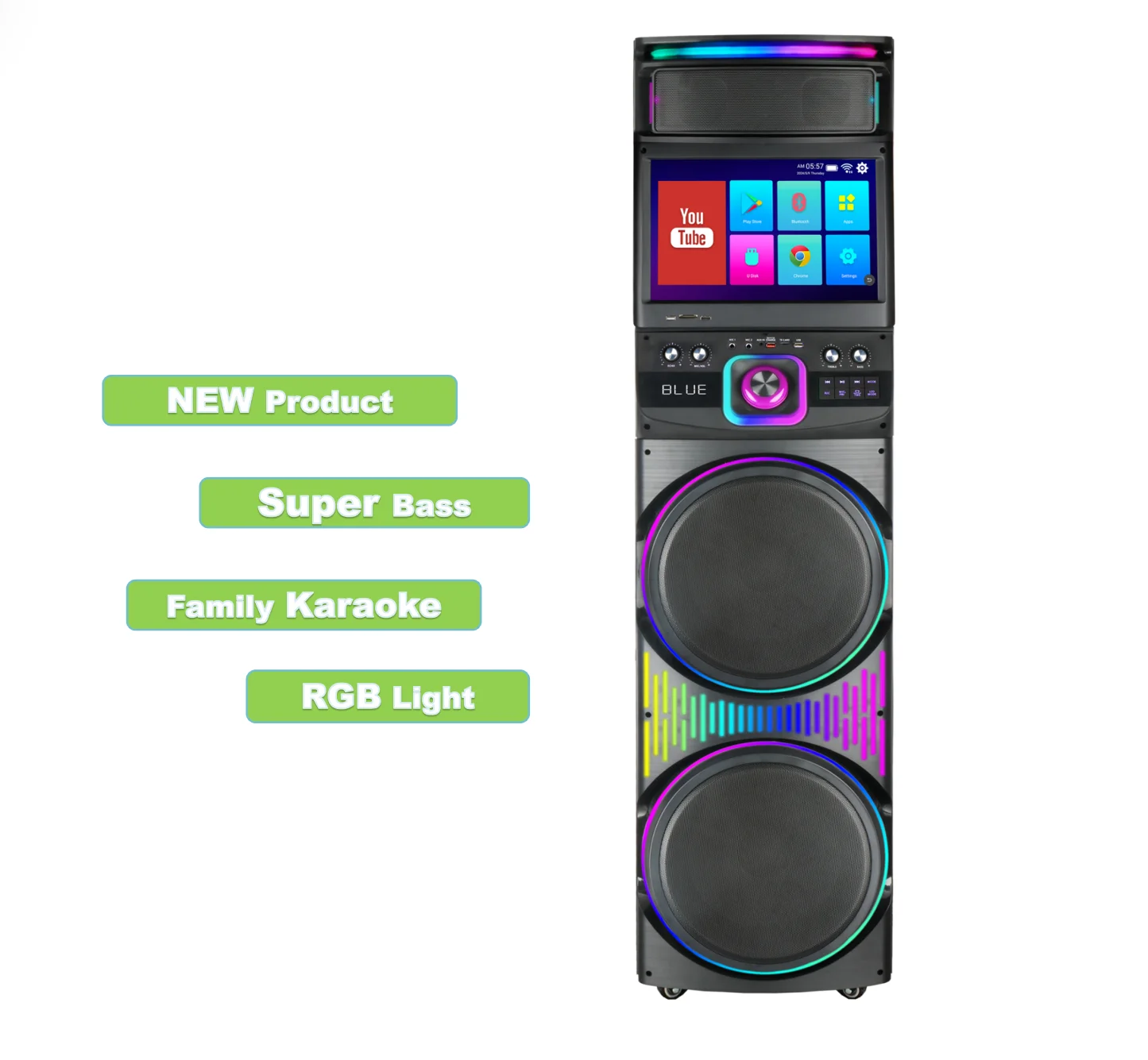 

Портативная колонка для караоке GD-1417 с сенсорным экраном, RGB LED подсветкой, мощностью 1000 Вт, Wi-Fi и встроенным микрофоном для вечеринок