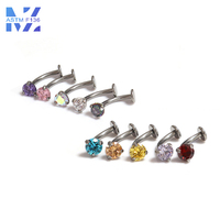 MZ 1 Pcs F136 Titanium 14G Triple Claw 5A Zirconia Belly Button Nail Two Removable Lip Nail Eyebrow Nail Body Piercing Jewelry