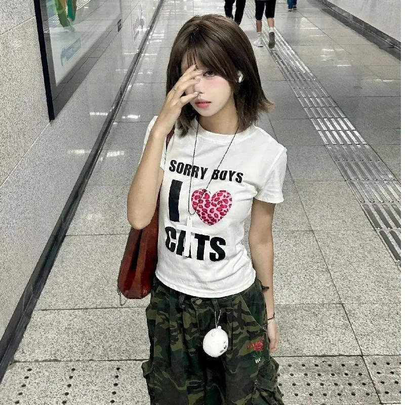 Sommer-Design-Sensation Spicy Girl Ort Sle Top Grafik-T-Shirts Vintage Lässiges Lockeres Print-Top Mode Y2k Streetwear Unisex
