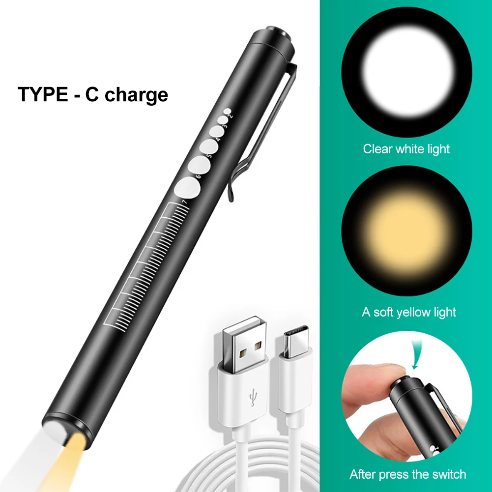 USB Rechargeable Medical Handy Pen Light Mini Nursing Flashlight LED Torch Lamp With Stainless Steel Clip Pocket Led Flashlight