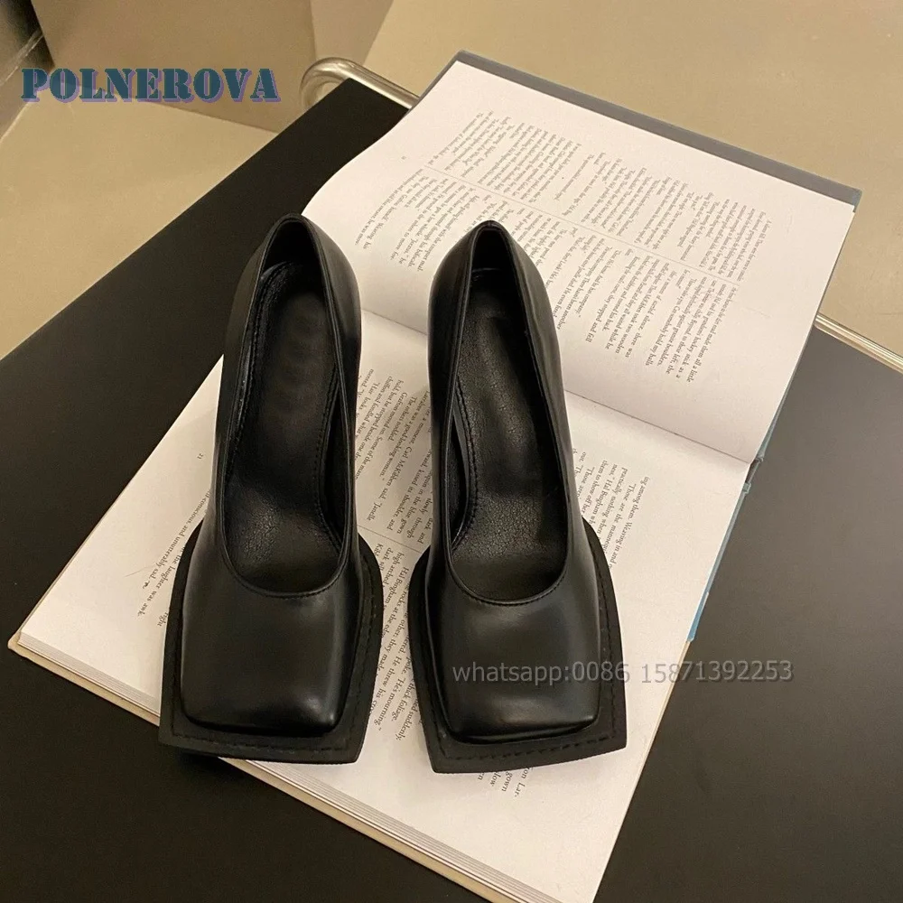 Square Toe Bicolor Shallow Pumps Chunky Heels Height Increasing Elegant Patchwork Mary Janes Retro Luxury Shoes Woman 2023 Trend