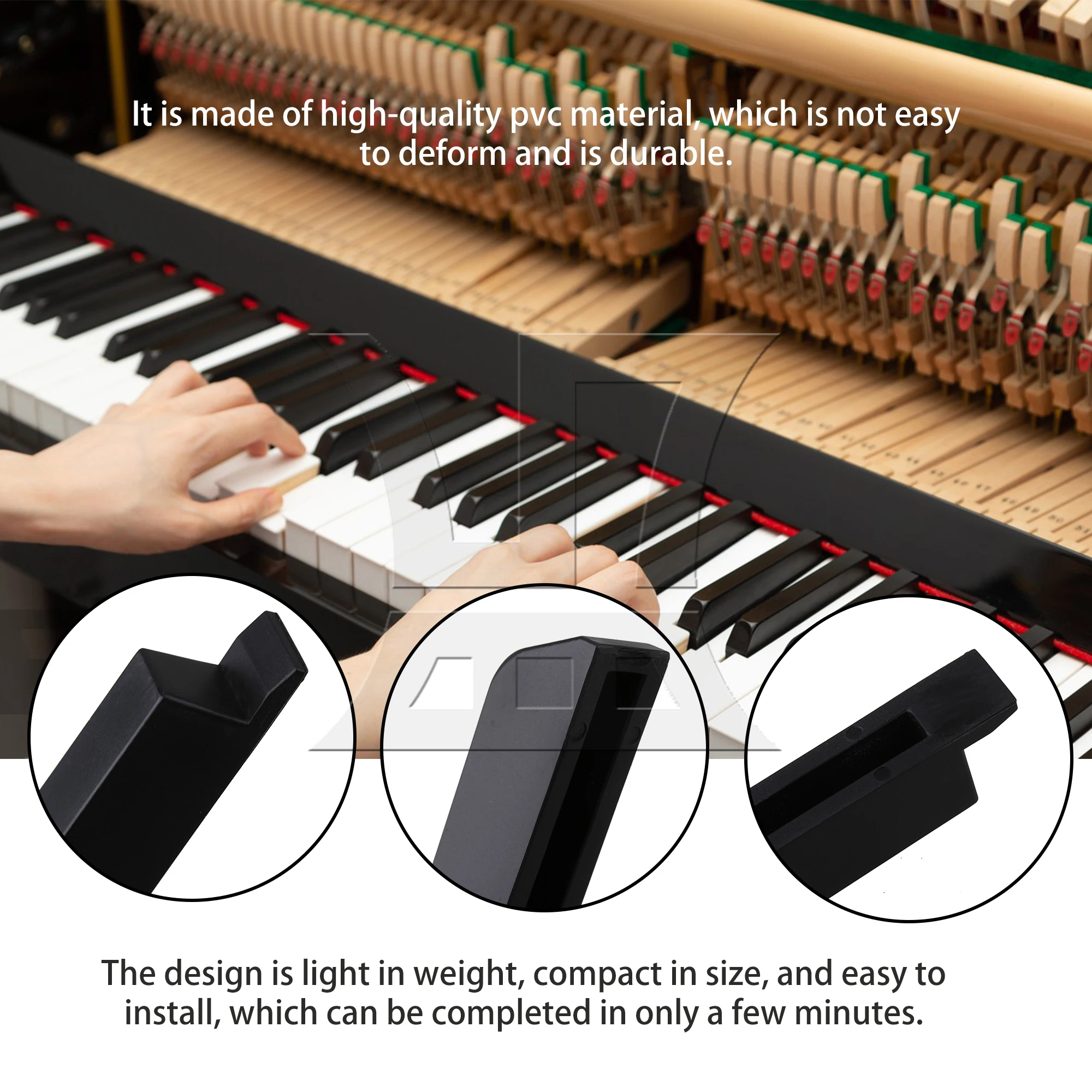 Yibuy 36pcs Black Vintage PVC Piano Keytops Piano Keys Flats Repair Replacement Parts