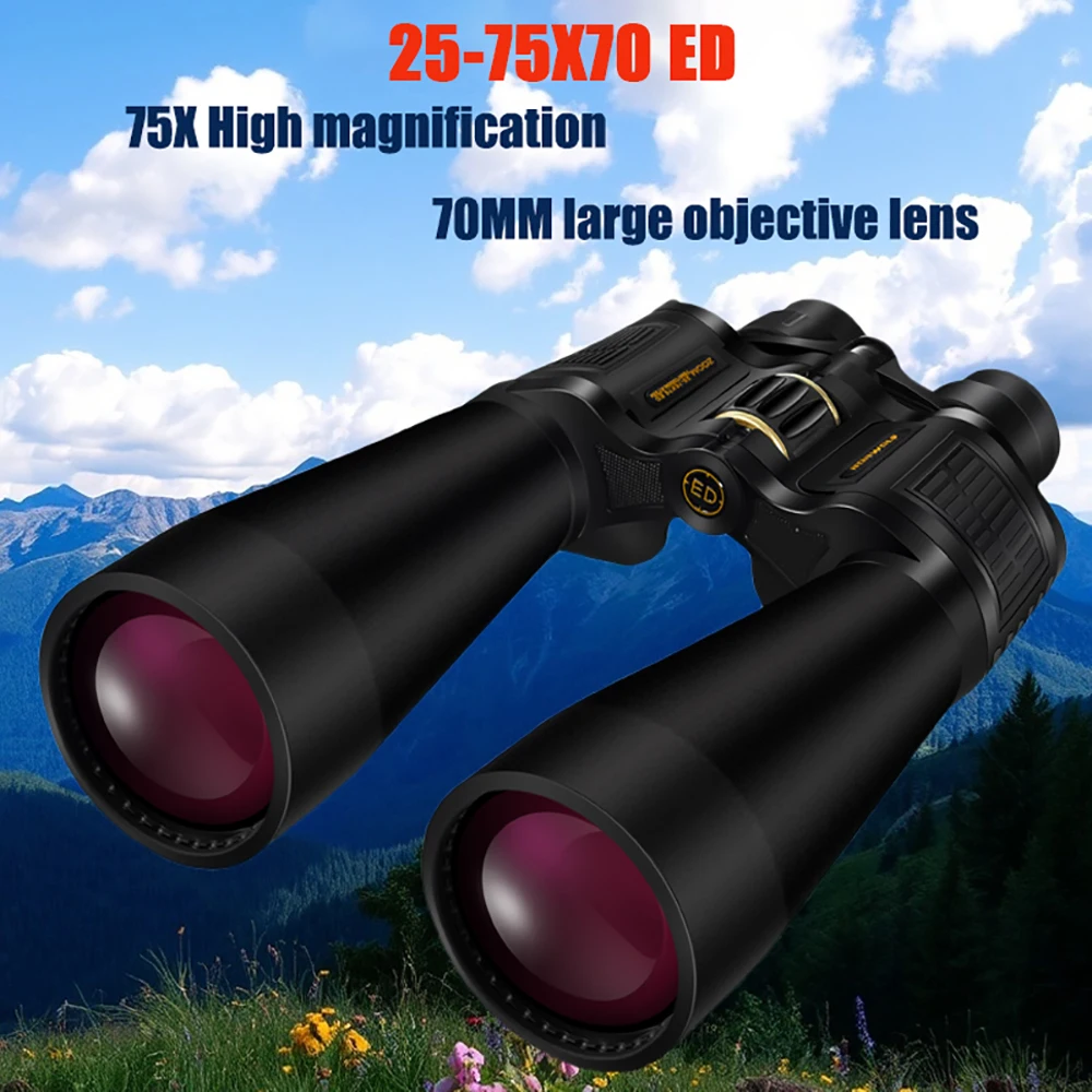 BORWOLF Large Objective lens 25-75X70 Binoculars  FMC Optical  High Power Hunting Birdwatching Telescope Light night vision