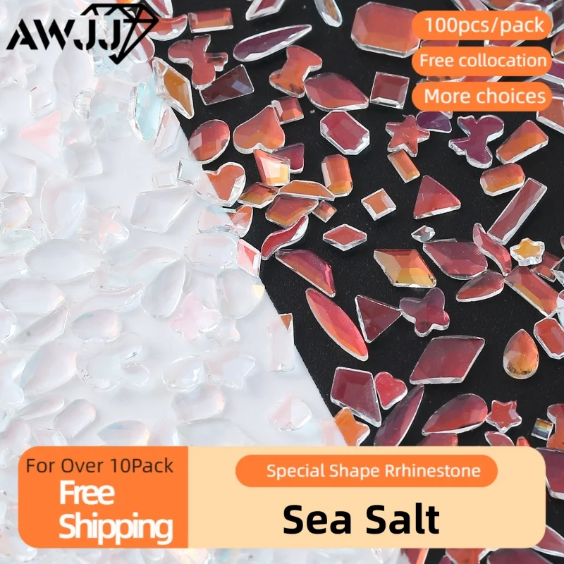 100pcs/pack Dreamy Transparent Sea Salt Toned Nail Diamonds Gateway to an Underwater Fantasy Self-Adhesive Nail Art Rhinestones