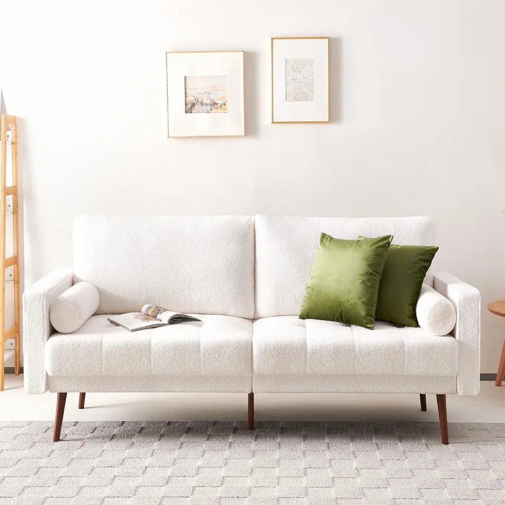 أريكة مخملية مكونة من 3 مقاعد على طراز منتصف القرن 73 مع وسائد مخيطة يدويًا ووسائد معززة