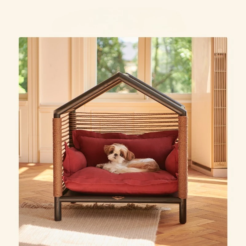 Cat aunt teasing dog pet nest, solid wood cat villa dog house