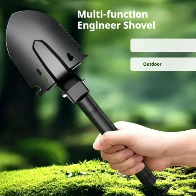 Outdoor Thickened Multi-Function Engineer Shovel with Compass Camping Fishing Scarifying Exploration Portable Digging Shovel