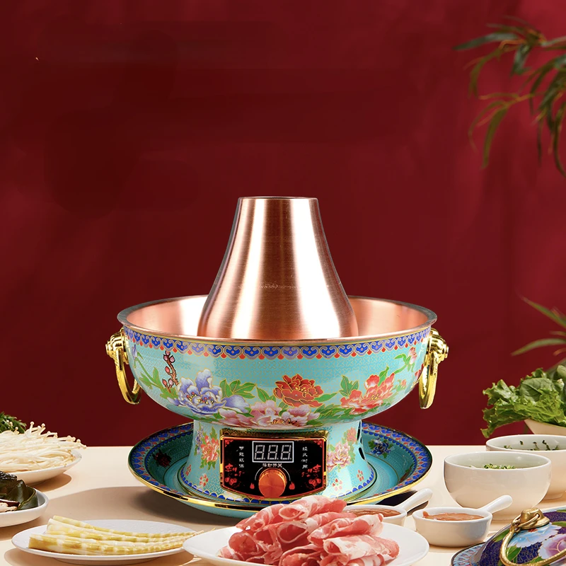 Cloisonne Enamel Colored Plug-in Carbon Dual-purpose Copper Hot Pot,pure Copper Chafing Dish Cookware,old Beijing Fire Boiler